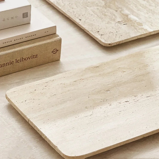 Natural Travertine Marble Tray Decorative Storage Vanity Tray Home Decor