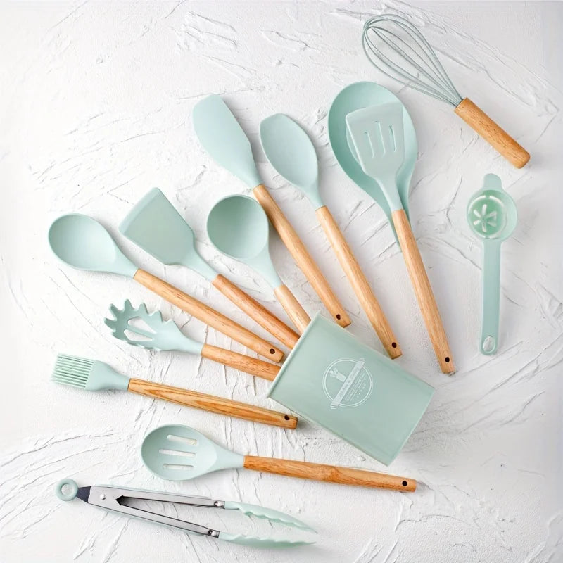 Silicone Utensil Set 14 Piece Cooking Tools with Storage Holder