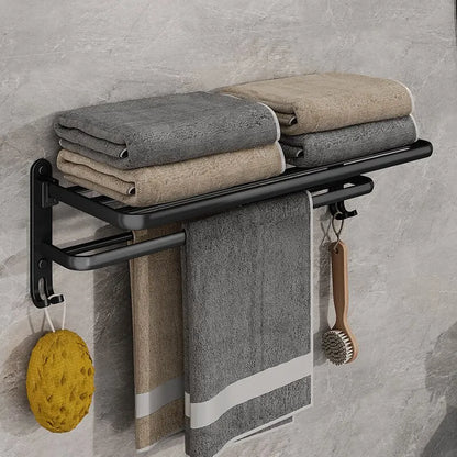 Matte Black Folding Towel Rack Wall Mounted Aluminium Bathroom Decor