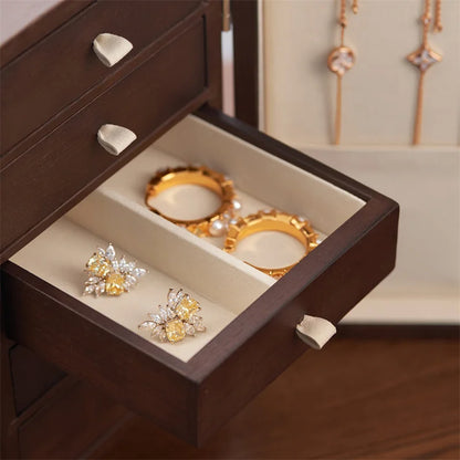 Multi-Layer Wooden Jewellery Box Organiser Velvet Interior Ring Bracelet Storage