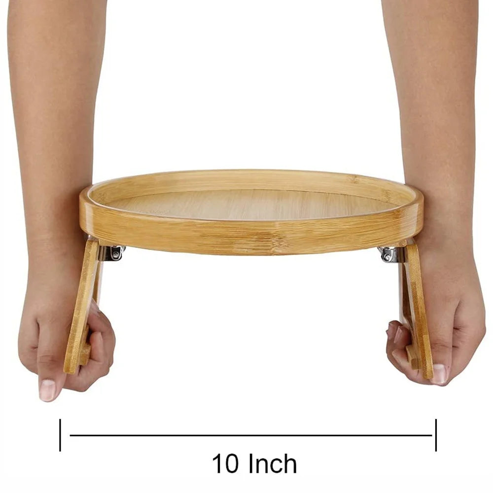 Natural Bamboo Sofa Armrest Clip-On Tray Snack and Coffee Side Table Home Decor