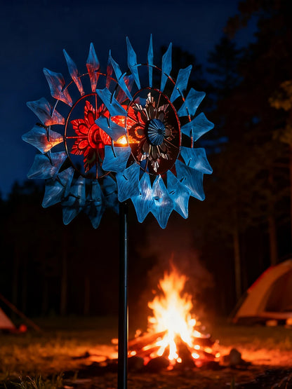 Wrought Iron Solar Wind Spinner with Gradient LED Lights Garden Decor Outdoor