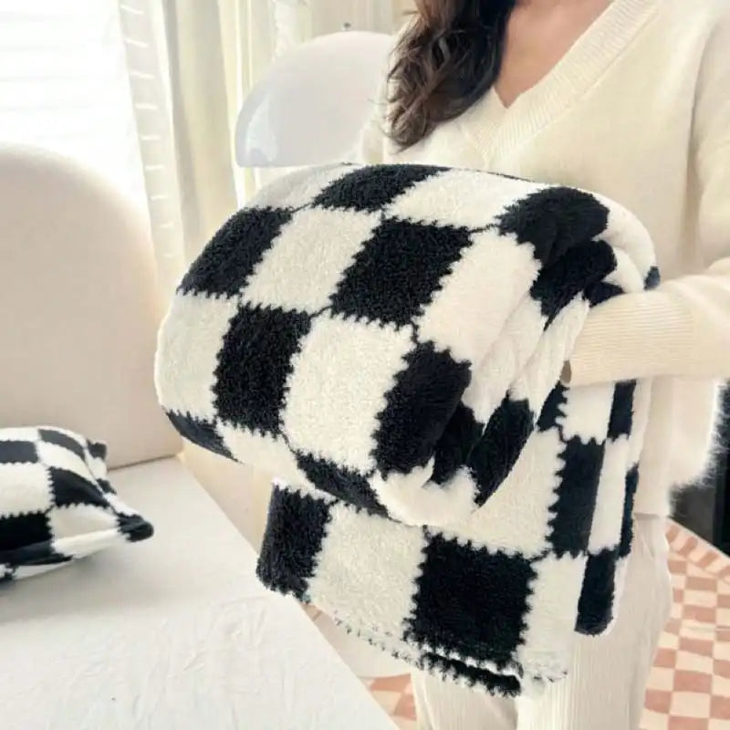 Soft Flannel Check Throw Blanket Warm Winter Sofa Blanket Home Decor