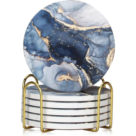 Blue Marble Acrylic Coaster Set of 6 Table Decor Home Accessories
