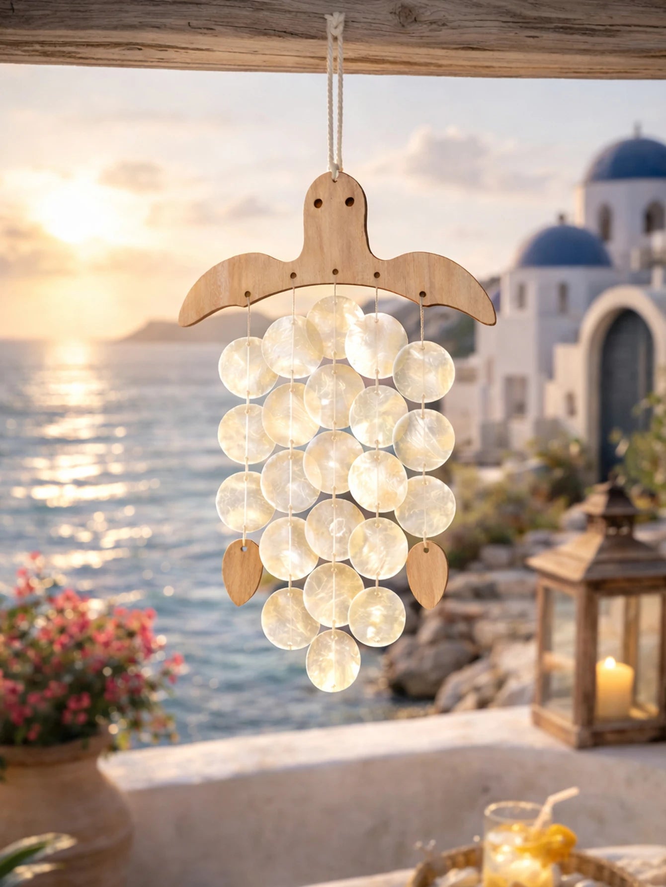 Capiz Shell Turtle Hanging Ornament Nautical Bohemian Coastal Home Decor