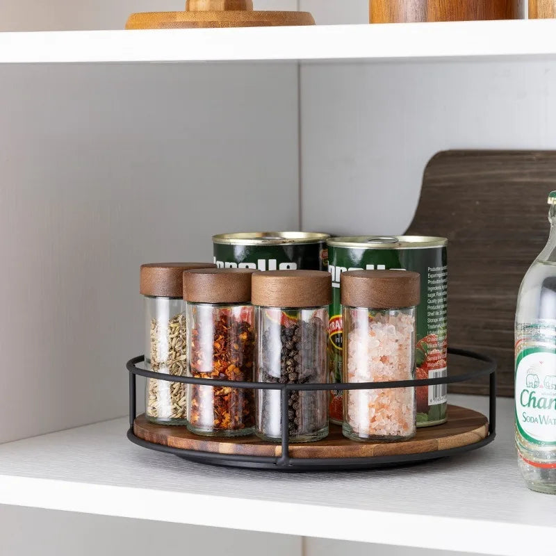 Rotating Lazy Susan Turntable Organiser Wood and Steel Kitchen Decor
