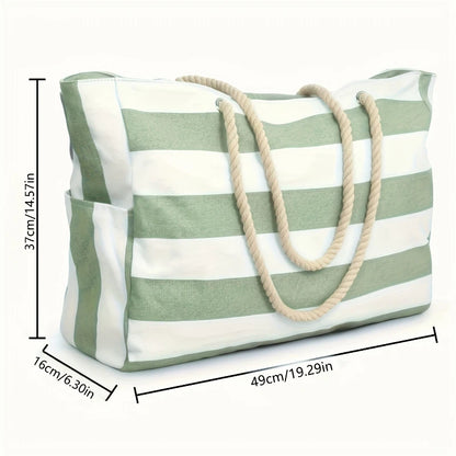 Waterproof Sand Proof Beach Bag Foldable Large Tote Striped Shoulder