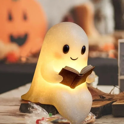 Ghost Reading Book Lamp Cute Resin Halloween Night Light Ornament