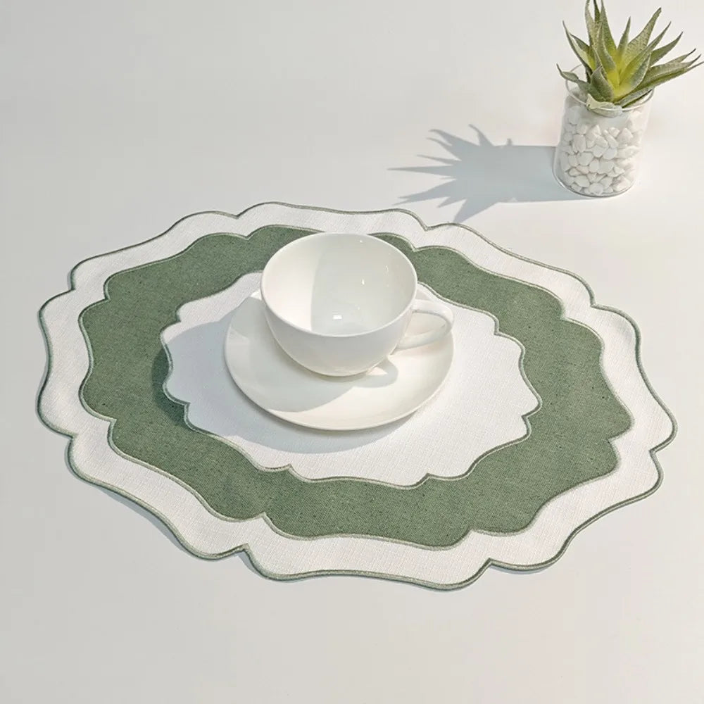 Linen Lace Embroidery Placemat Set of 4 Washable Dining Table Set