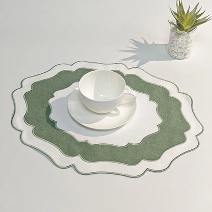 Linen Lace Embroidery Placemat Set of 4 Washable Dining Table Set