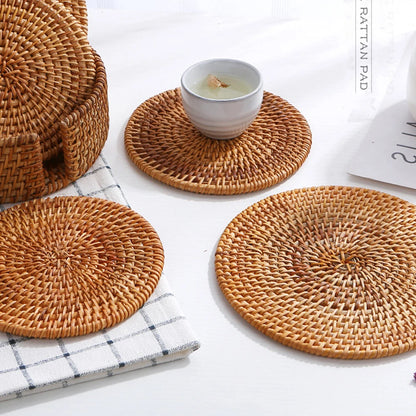 Natural Rattan Coaster Handwoven Boho Table Decor Home Accessories