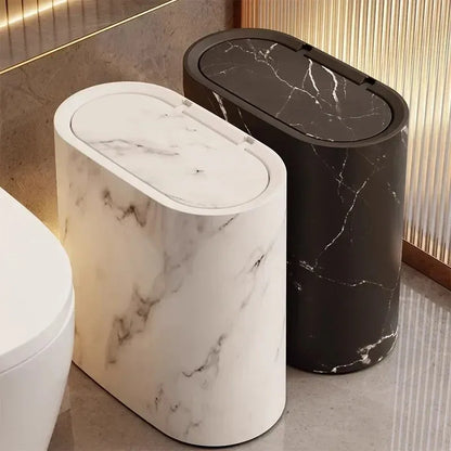 Nordic Marble Texture Press-Top Trash Can Narrow Odour-Proof Bathroom Home Decor