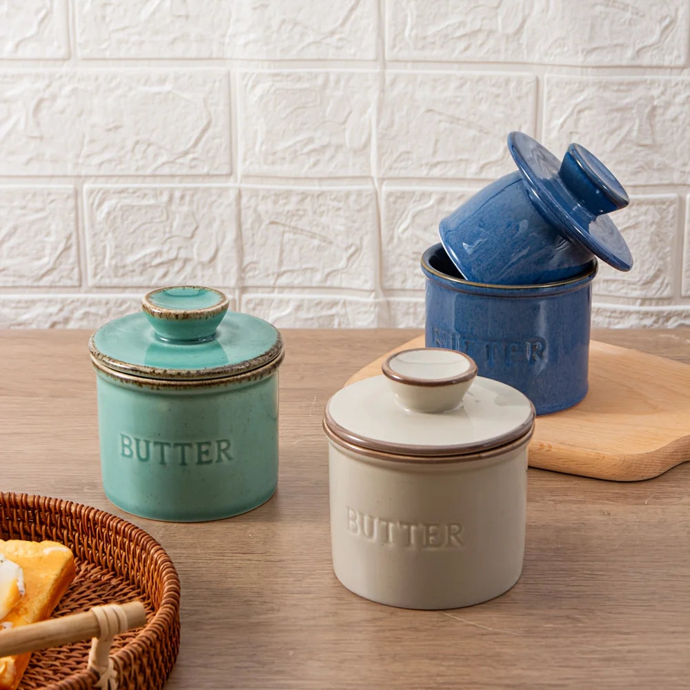 Artisan Kiln Turned Ceramic Butter Dish with Lid Kitchen Counter Decor