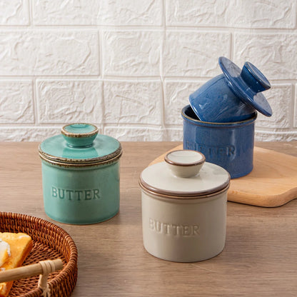 Artisan Kiln Turned Ceramic Butter Dish with Lid Kitchen Counter Decor