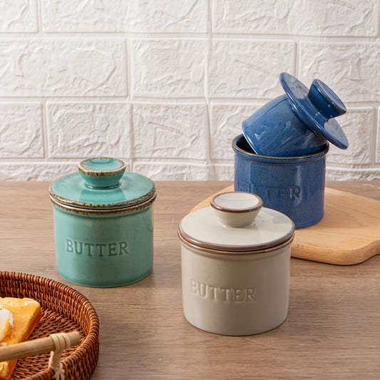 Artisan Kiln Turned Ceramic Butter Dish with Lid Kitchen Counter Decor