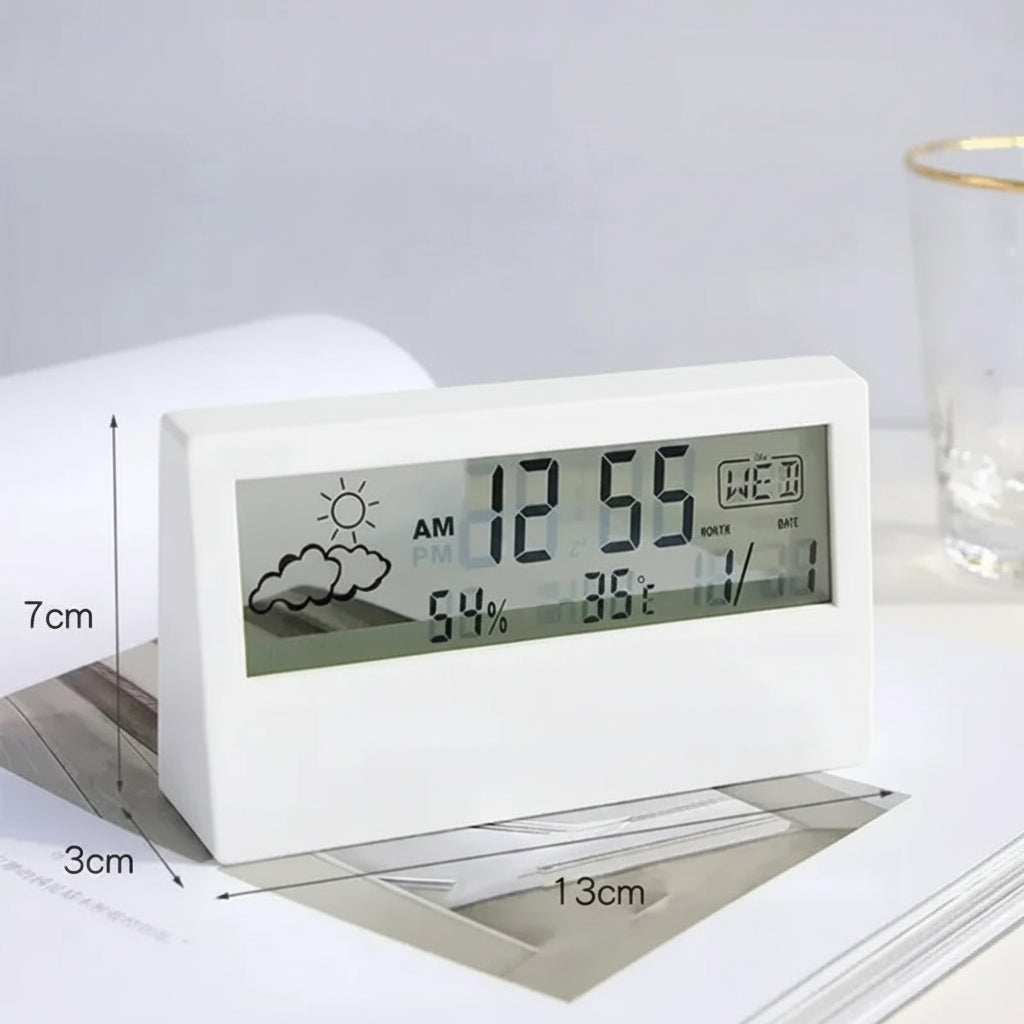 LCD Desktop Alarm Clock Transparent Calendar Temperature Humidity Display