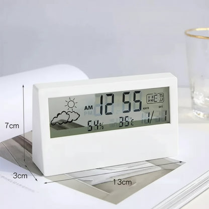 LCD Desktop Alarm Clock Transparent Calendar Temperature Humidity Display