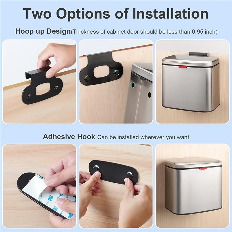 Wall-Mounted Stainless Steel Compost Bin with Lid 4L Kitchen Cabinet Door