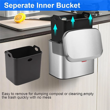 Wall-Mounted Stainless Steel Compost Bin with Lid 4L Kitchen Cabinet Door