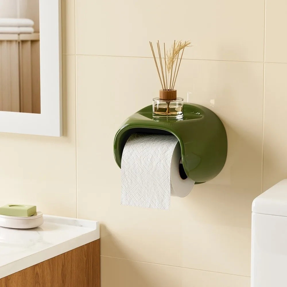 Wall Mounted Toilet Paper Holder No Drill Waterproof Storage Box
