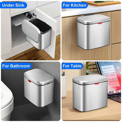 Wall-Mounted Stainless Steel Compost Bin with Lid 4L Kitchen Cabinet Door