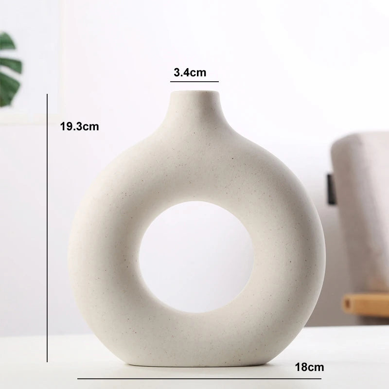 Nordic Hollow Donut Ceramic Vase Sculptural Home Decor Shelf Decor