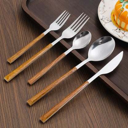 Elegant Cutlery Set with Wood Handle Stainless Steel Dining Set Home Decor