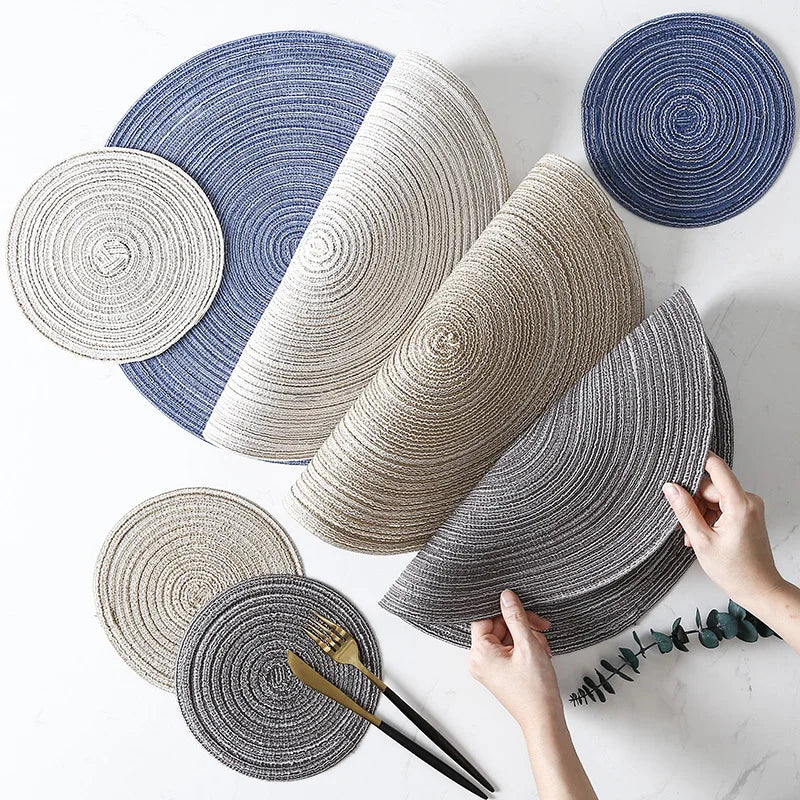 Round Woven Ramie Placemat Set of 6 Anti-Slip Dining Table Mat