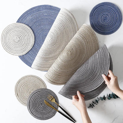 Round Woven Ramie Placemat Set of 6 Anti-Slip Dining Table Mat