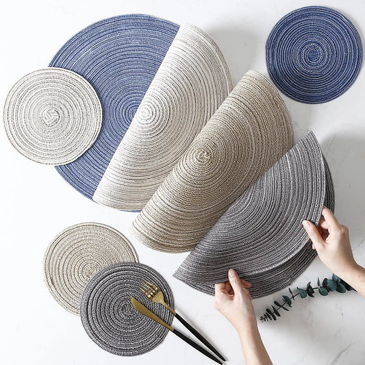 Round Woven Ramie Placemat Set of 6 Anti-Slip Dining Table Mat