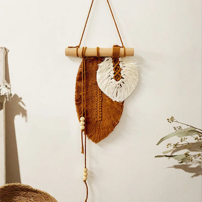 Handmade Macrame Leaf Wall Hanging Boho Woven Leaves Tapestry Home Decor