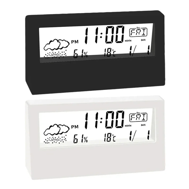LCD Desktop Alarm Clock Transparent Calendar Temperature Humidity Display