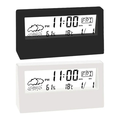 LCD Desktop Alarm Clock Transparent Calendar Temperature Humidity Display