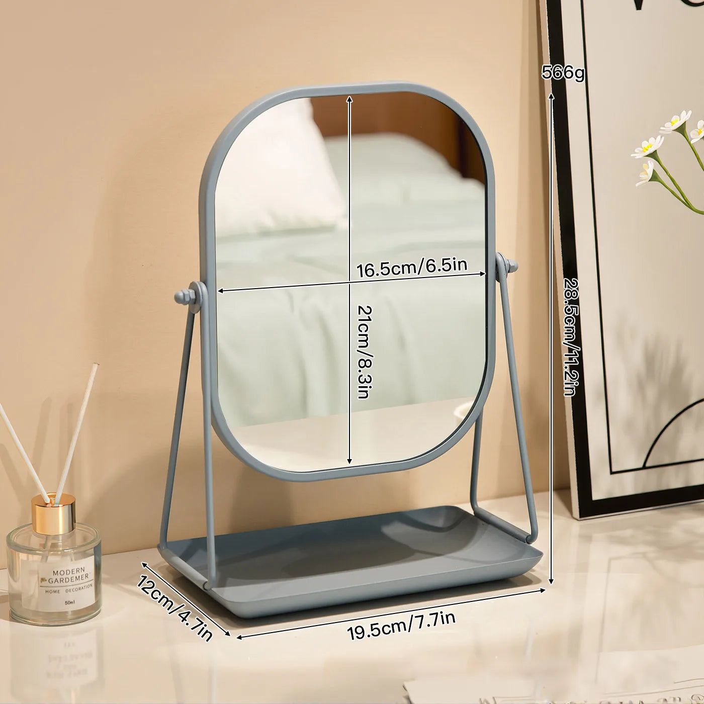Rotating Desktop Vanity Mirror with Storage Base Luxury Dressing Table Mirror