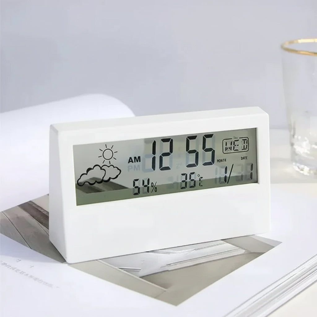 LCD Desktop Alarm Clock Transparent Calendar Temperature Humidity Display