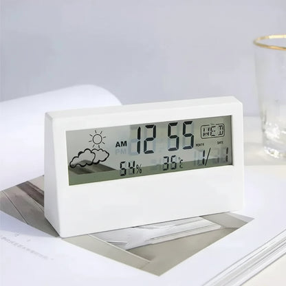 LCD Desktop Alarm Clock Transparent Calendar Temperature Humidity Display