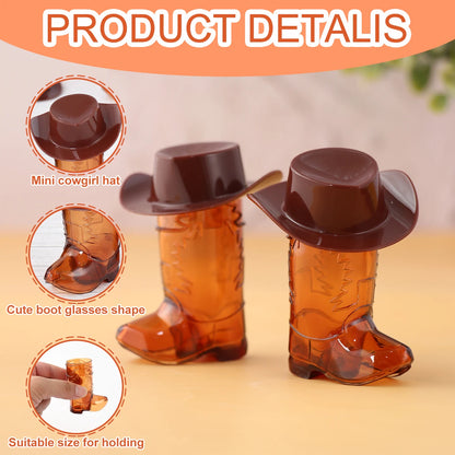 Cowboy Boot Shot Glass Set with Mini Hats Home Bar Party Glassware