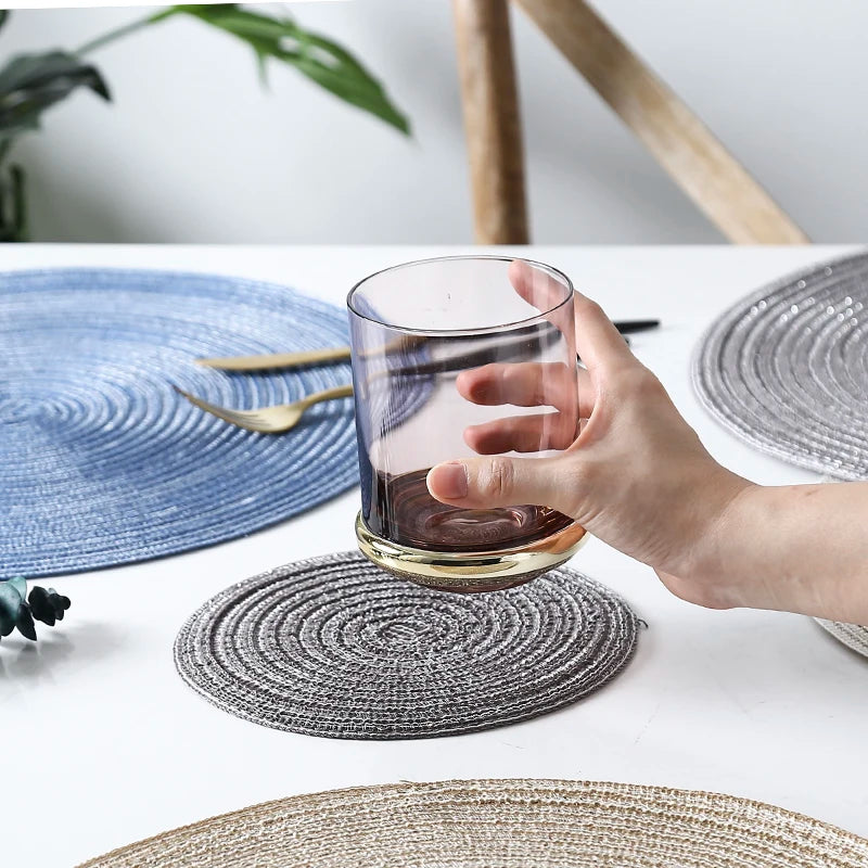 Round Woven Ramie Placemat Set of 6 Anti-Slip Dining Table Mat