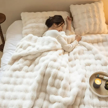 Rabbit Faux Fur Throw Blanket Luxury Plush Sofa Blanket Winter Home Decor