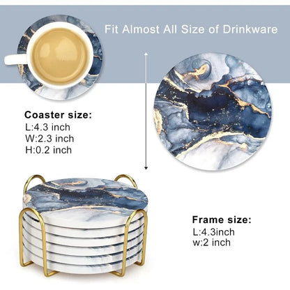 Blue Marble Acrylic Coaster Set of 6 Table Decor Home Accessories