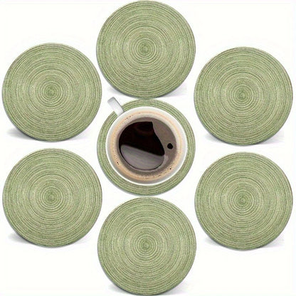 Round Wooden Coaster Set of 6 Retro Natural Wood Table Decor