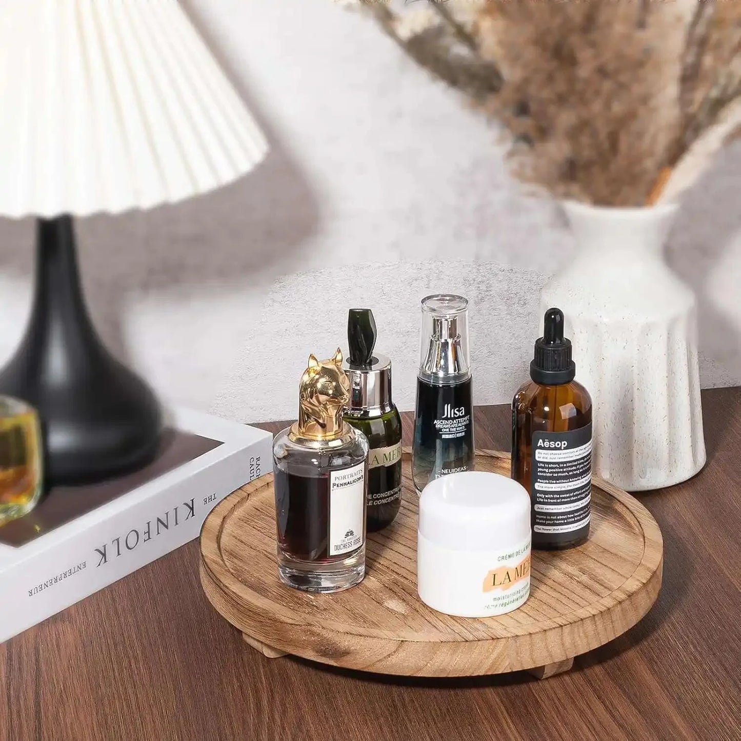 Natural Wooden Vanity Tray Round Edges Countertop Display Home Decor