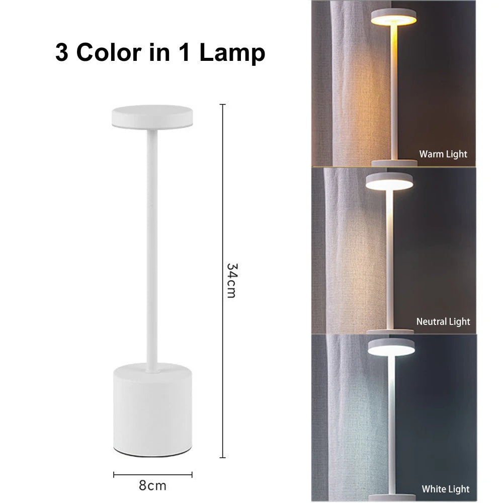 Nordic Alloy Cordless Table Lamp 3-Colour Touch Dimmable Rechargeable Home Decor
