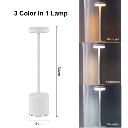 Nordic Alloy Cordless Table Lamp 3-Colour Touch Dimmable Rechargeable Home Decor