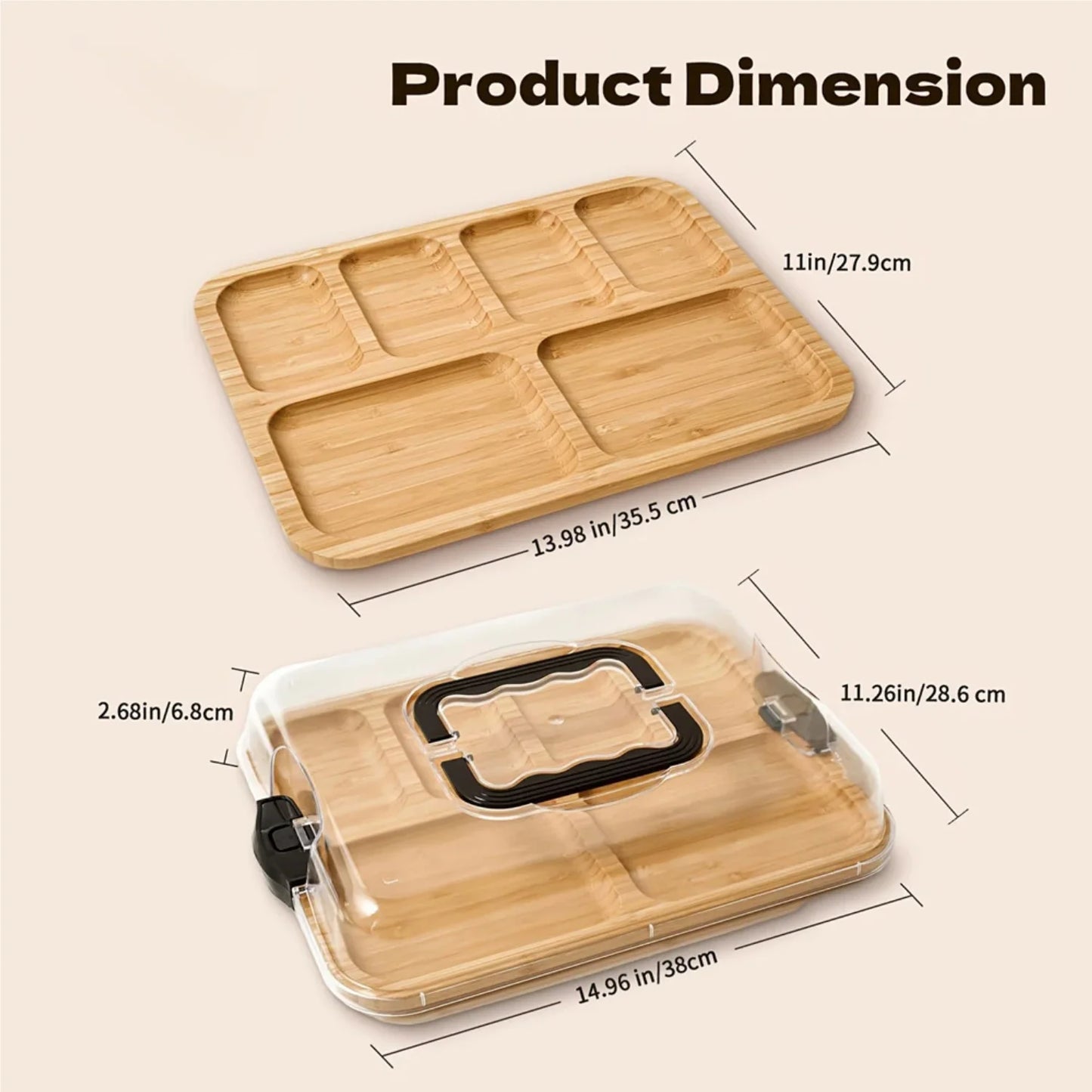 Bamboo Cheese and Charcuterie Board with Acrylic Lid Portable Serving Tray Home Decor