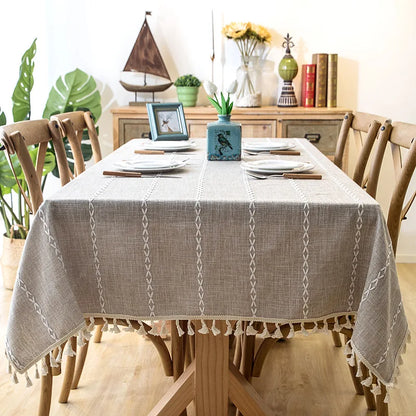 Cotton Linen Stripe Tablecloth Rectangular Dining Table Setting
