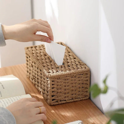 Woven Rattan Tissue Box Cover Natural Boho Storage Home Decor