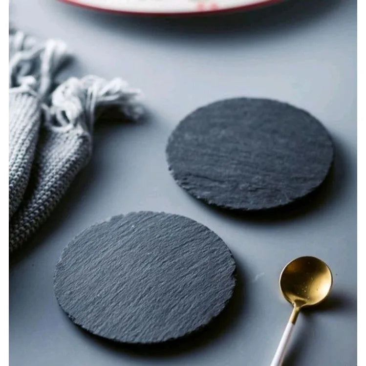 Natural Slate Stone Coaster Japanese Style Round Square Home Decor