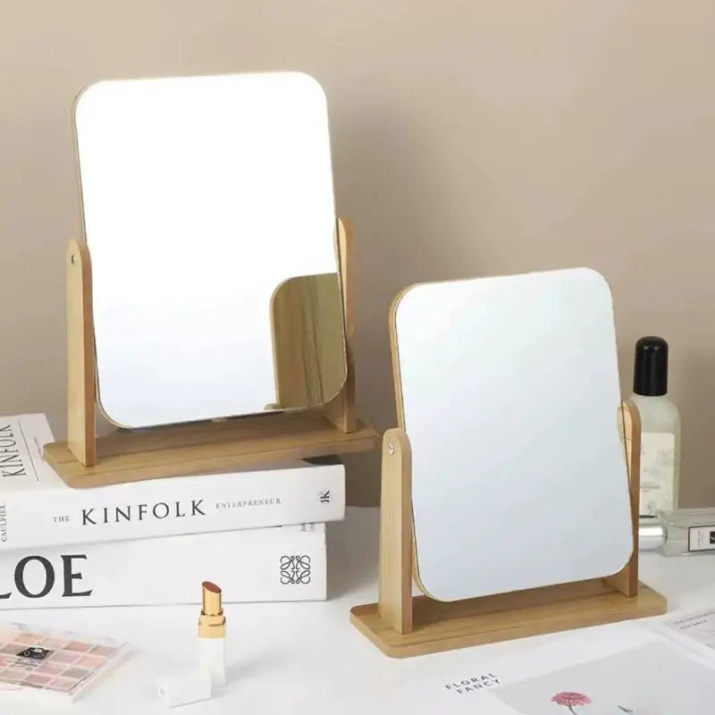 Wooden Desktop Vanity Mirror Double Sided Adjustable Makeup Mirror