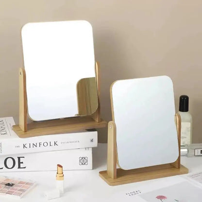 Wooden Desktop Vanity Mirror Double Sided Adjustable Makeup Mirror